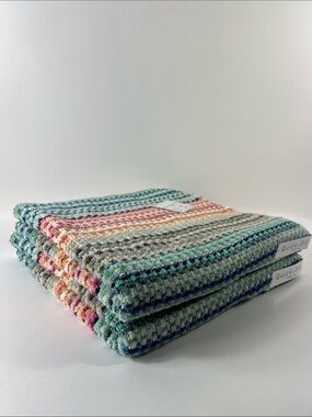 Truly Lou Bath Towel Set Bright Rainbow Colors Striped Soft Cotton 2 Pc NEW